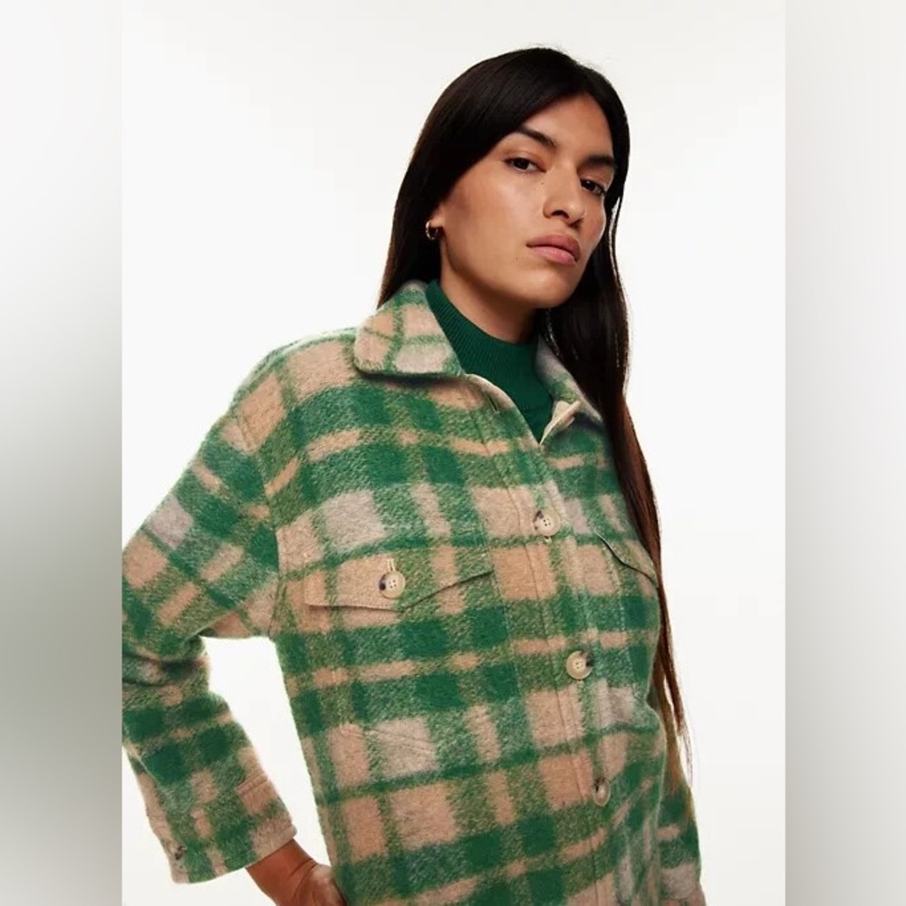 Joie Green and Cream Plaid Teddy Shacket
